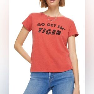 NWT MOTHER The Boxie Goodie Goodie Cotton Graphic T-shirt In Go Get Em Tiger M